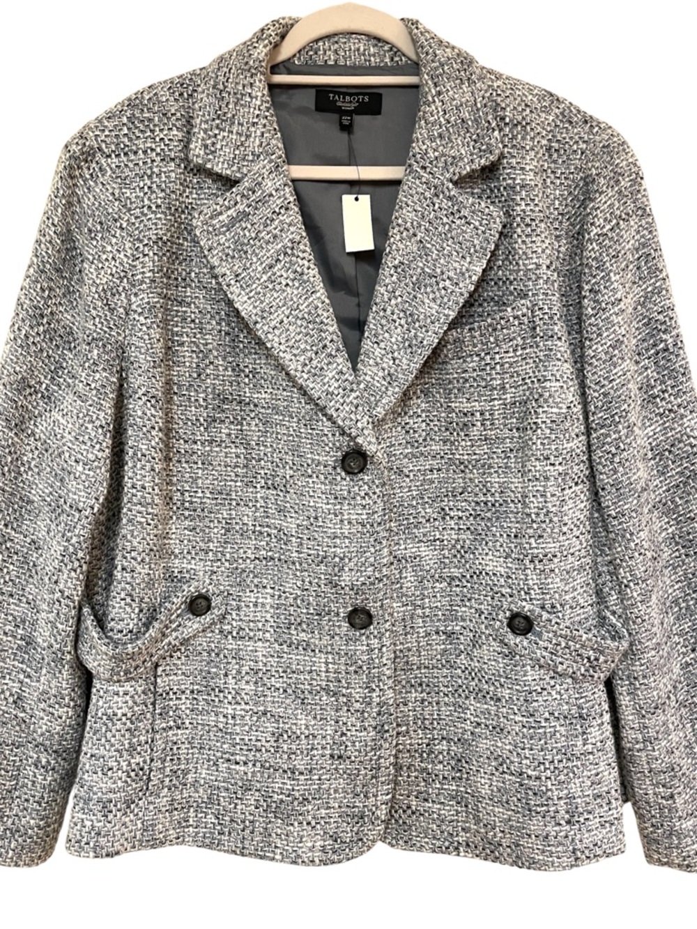 🆕 Talbots Women’s Blue-Gray Tweed Blazer Cotton Blend Career Wear Jacket Sz 22W